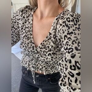 ZARA Long Sleeve Animal Print Blouse Top